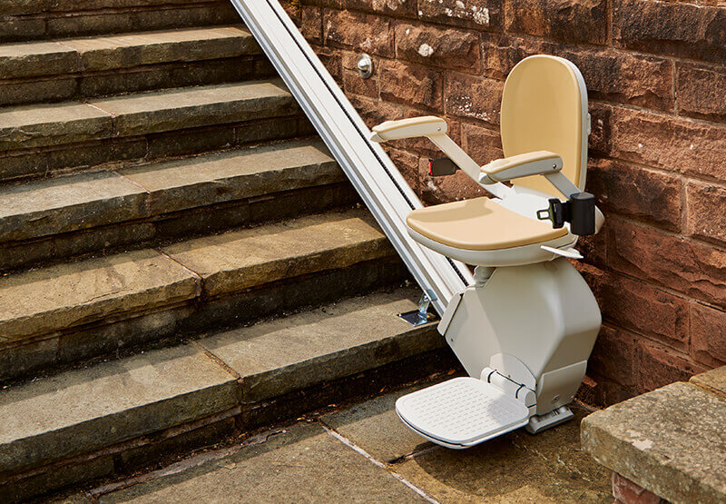 Outdoor stairlift fitted to garden steps of a Manchester home