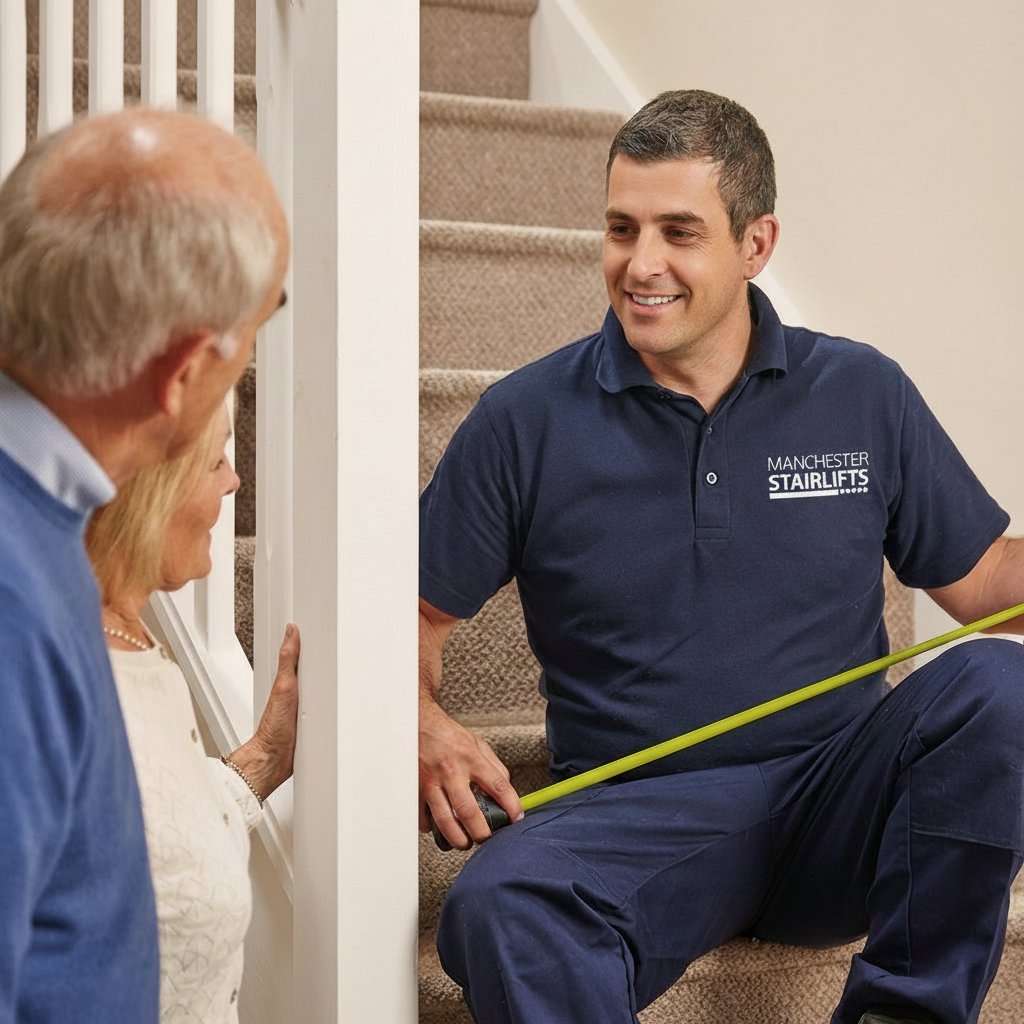 Engineer servicing a stairlift in a customer's home