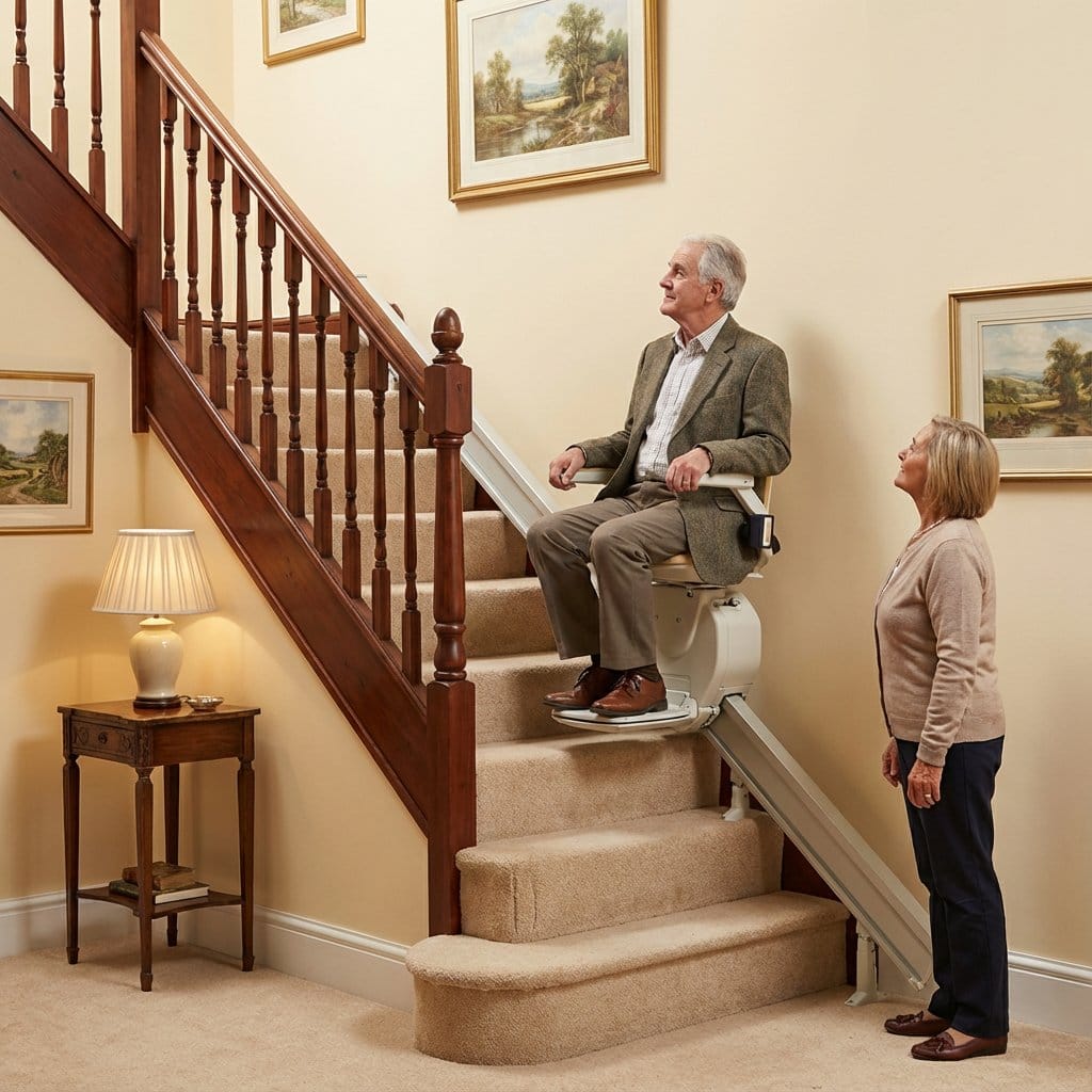 Engineer measuring a staircase during a free home survey in Manchester